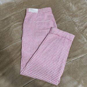 Ann Taylor "The Ankle" NWT Size 12 Pink & White Houndstooth High Rise Pants